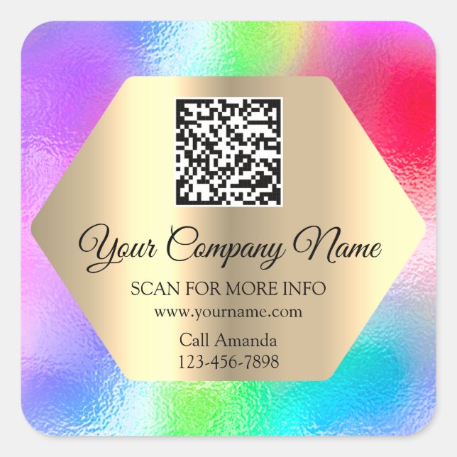 Sticker Carré Logo personnalisé QR Code promotionnel Holographe  (Devant)