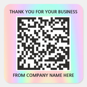 Sticker Carré Logo personnalisé QRCode Nom Merci Holographe Bout