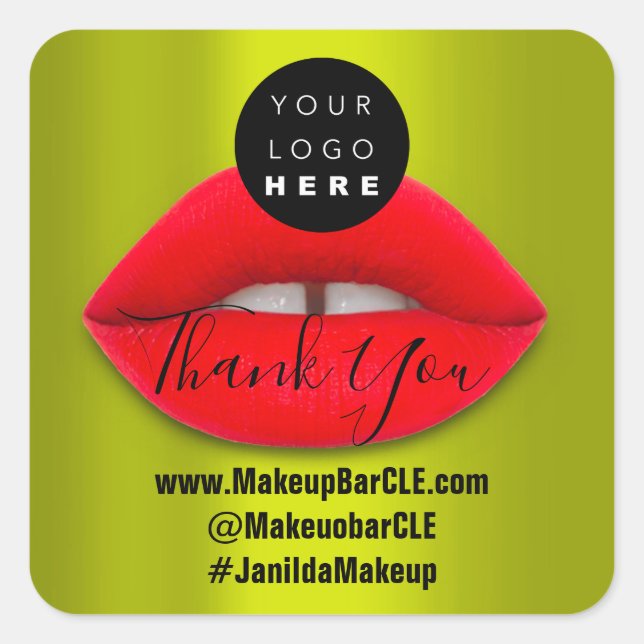 Sticker Carré Logo QR Code Nom Remerciements Shopping Rouge Lèvr (Devant)