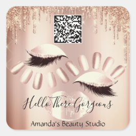 Sticker Carré Logo QRCoce Déclenches Kiss Nails Lash Merci Rose