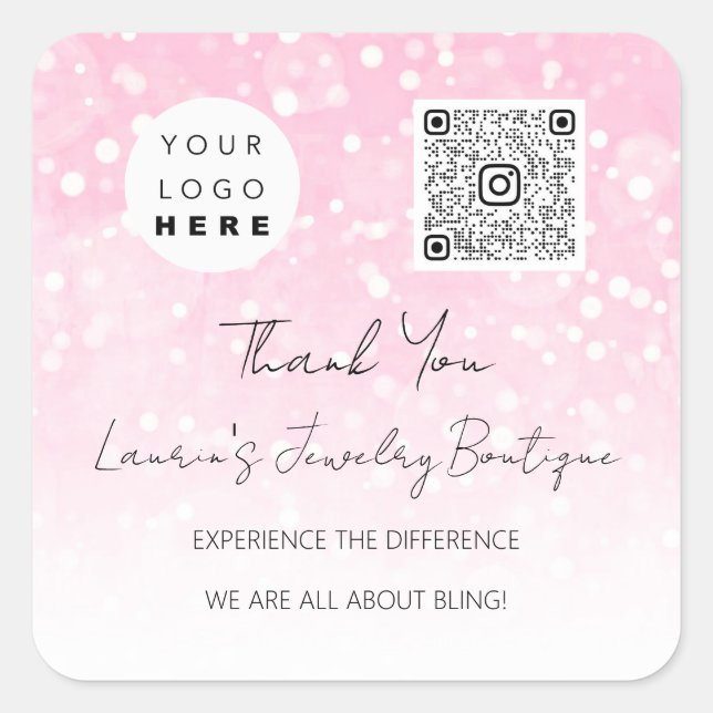 Sticker Carré Logo QrCode Boutique en ligne rose (Devant)