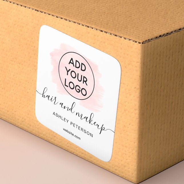 Sticker Carré Logo rose brosse typographie maquillage cheveux (Créateur téléchargé)