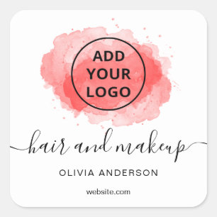 Sticker Carré Logo Rouge brosse typographie maquillage cheveux