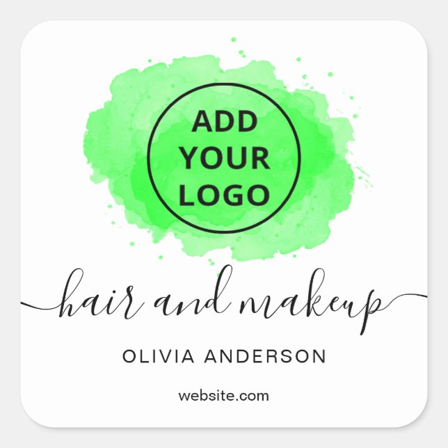 Sticker Carré Logo vert brosse typographie maquillage cheveux (Devant)
