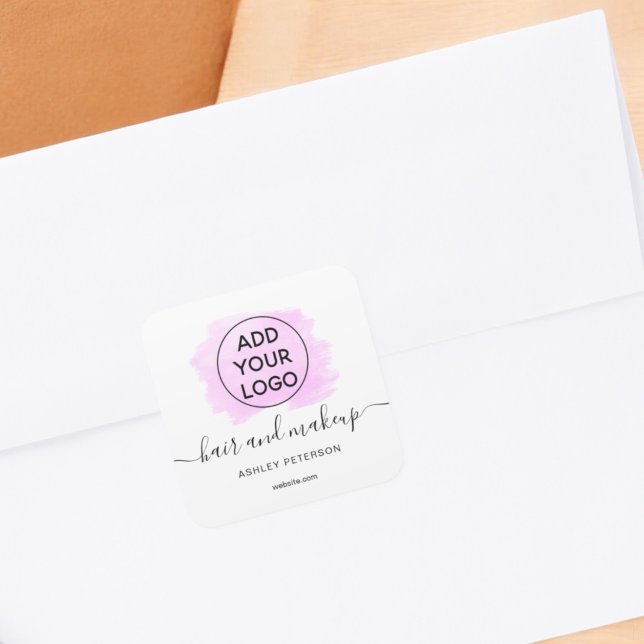 Sticker Carré Logo violet brosse typographie maquillage cheveux (Logo purple brushstroke typography hair makeup square sticker)