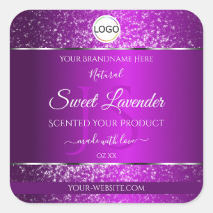 Sticker Carré Logo violet classique Initiales Parties scintillan