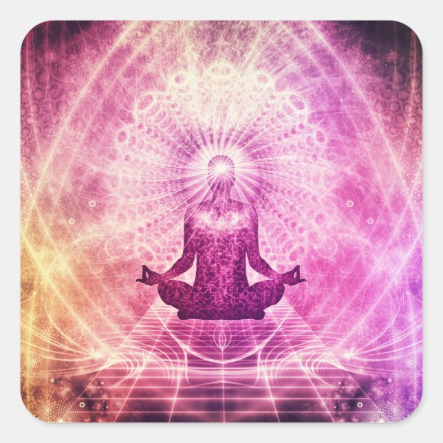Sticker Carré Loi de méditation éclairée de l'attraction Chakra (Devant)