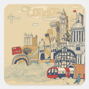 Sticker Carré London Doodle Scene