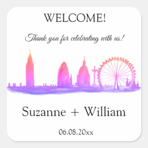 Sticker Carré Londres Angleterre skyline Pink Favors Mariage