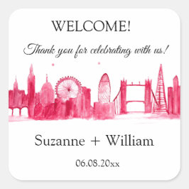 Sticker Carré Londres Angleterre skyline Pink Favors Mariage