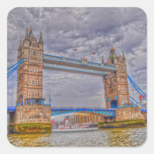 Sticker Carré Londres, Angleterre Tower Bridge & Thames River