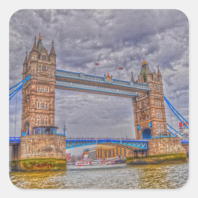Sticker Carré Londres, Angleterre Tower Bridge & Thames River (Devant)