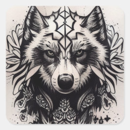 Sticker Carré Lone Wolf Tribal Tattoo Wolfs Powerwolf Pack