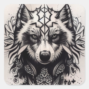 Sticker Carré Lone Wolf Tribal Tattoo Wolfs Powerwolf Pack