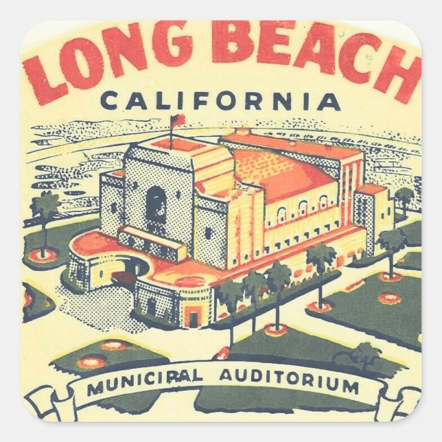 Sticker Carré Long Beach Californie voyage vintage (Devant)