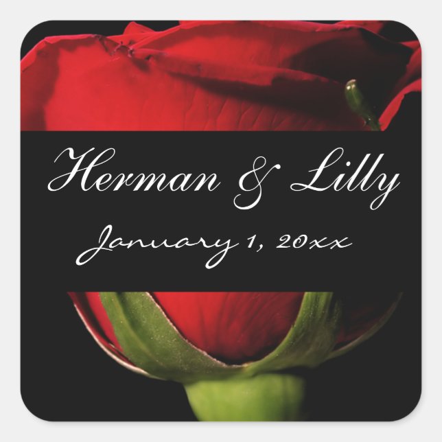Sticker Carré Long Stem Rose rouge Mariage personnalisé (Devant)