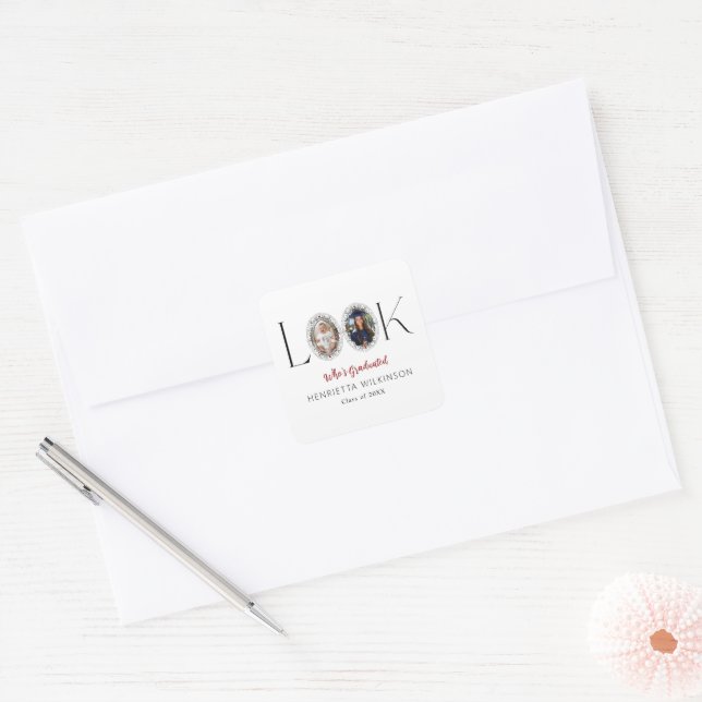 Sticker Carré Look Who's Graduated Photo Frame Graduation  (Enveloppe)