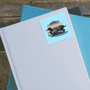 Sticker Carré Loon Couple coucher de soleil bleu