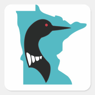 Sticker Carré Loon Minnesota noir sur Turquoise