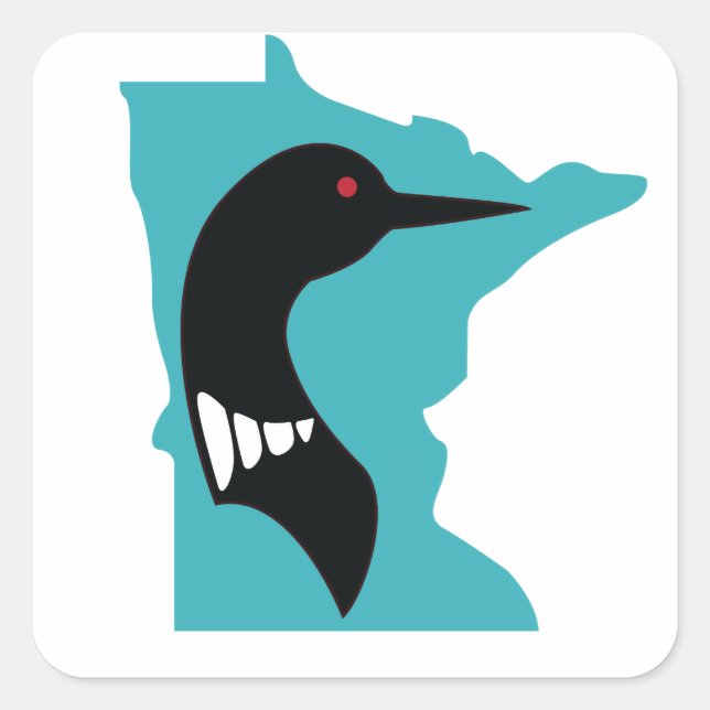 Sticker Carré Loon Minnesota noir sur Turquoise (Devant)