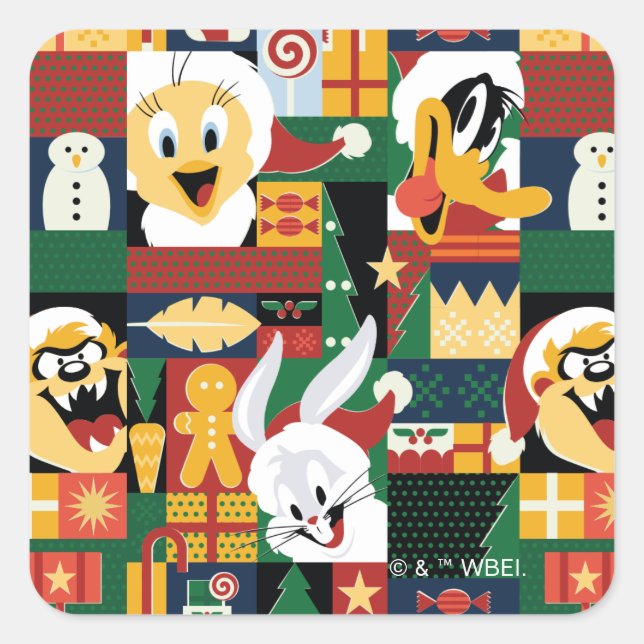 Sticker Carré LOONEY TUNES™Motif de blocs de vacances (Devant)