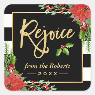 Sticker Carré L'or se réjouissent Noël religieux de manuscrit