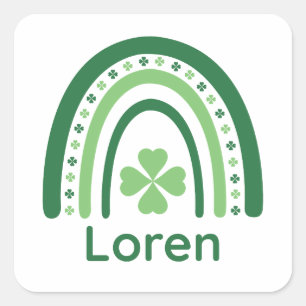 Sticker Carré Loren Nom Clover Boho Rainbow