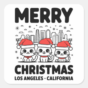Sticker Carré Los Angeles City California Joyeux Noël USA