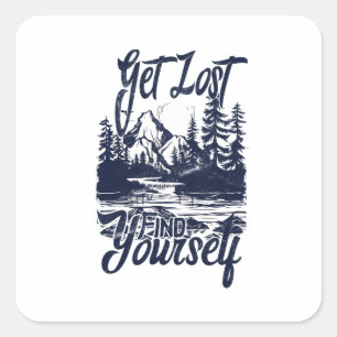 Sticker Carré Lost, Find Yself - Nature Adventure