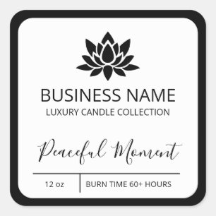 Sticker Carré Lotus paisible Frontière Noire Soy Chandelle Étiqu
