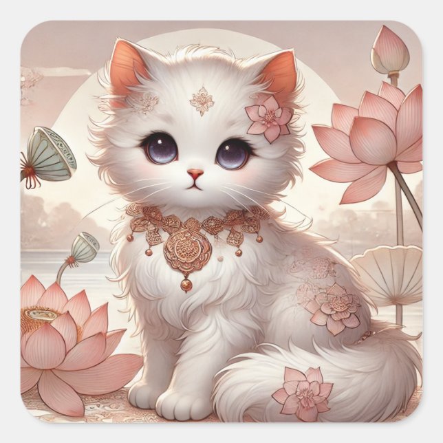 Sticker Carré Lotus Princess Cat (Devant)
