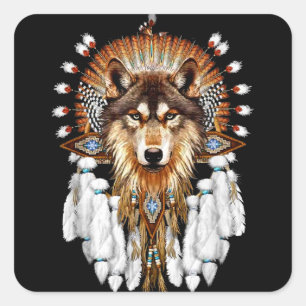 Sticker Carré Loup amérindien - Amateurs de loup