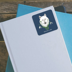 Sticker Carré Loup Arctique Blanc Mystique Neige Bleue Galanthus
