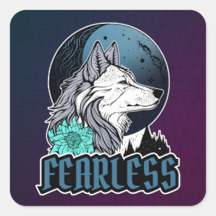 Sticker Carré Loup Blanc Sans Crainte Sous L'Autonomisation De L
