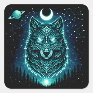 Sticker Carré Loup Céleste – Galaxie de la Faune Hurlement Cosmi