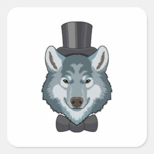 Sticker Carré Loup en marié avec nœud papillon