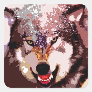 Sticker Carré Loup en neige