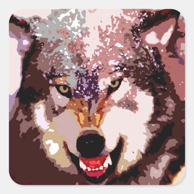 Sticker Carré Loup en neige (Devant)