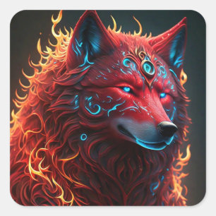 Sticker Carré Loup rouge celtique