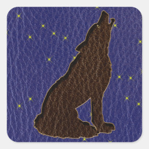 Sticker Carré Loup zodiaque amérindien à l'air de cuir