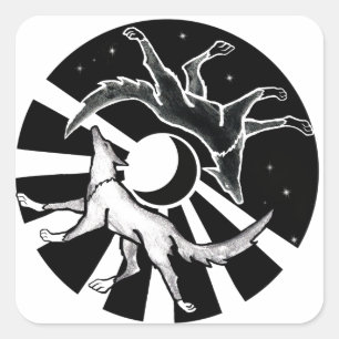 Sticker Carré Loups du soleil et de la lune