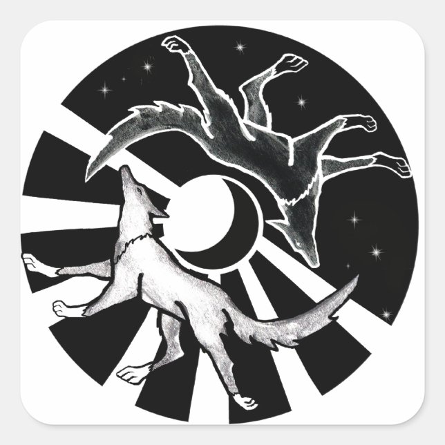 Sticker Carré Loups du soleil et de la lune (Devant)