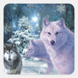 Sticker Carré Loups sauvages majestueux dans la forêt
