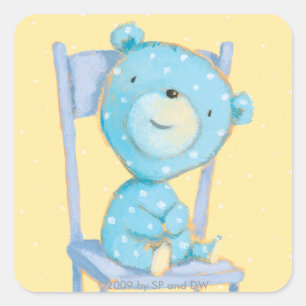 Sticker Carré L'ours bleu Calico sourit sur la chaise
