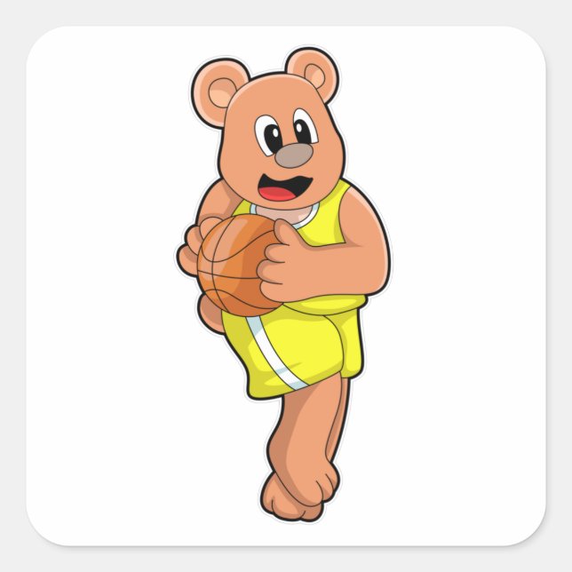 Sticker Carré L'ours dans les sports de basket-ball (Devant)