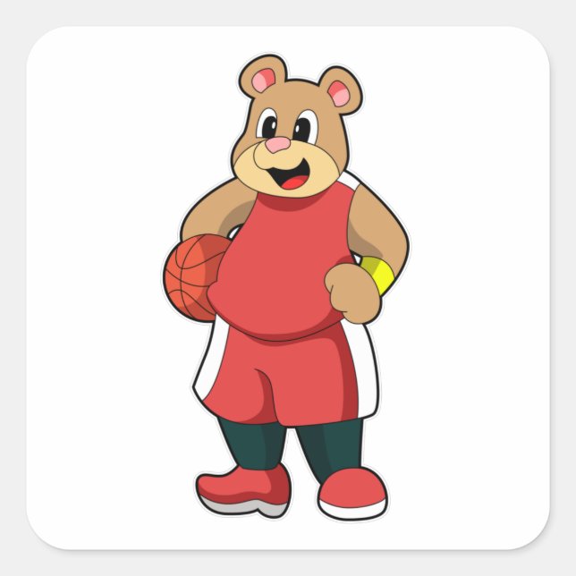 Sticker Carré L'ours dans les sports de basket-ball (Devant)