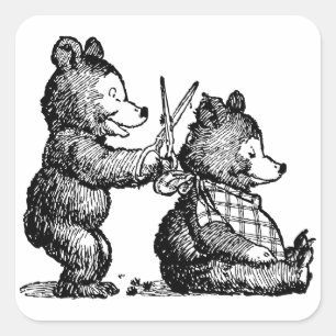 Sticker Carré L'ours obtient une coupe de cheveux illustration V