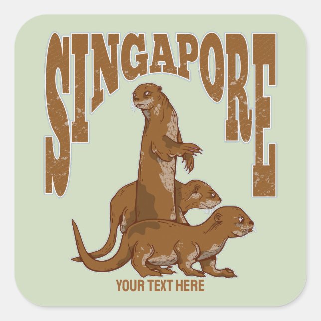 Sticker Carré Loutres de mer Singapour (Devant)