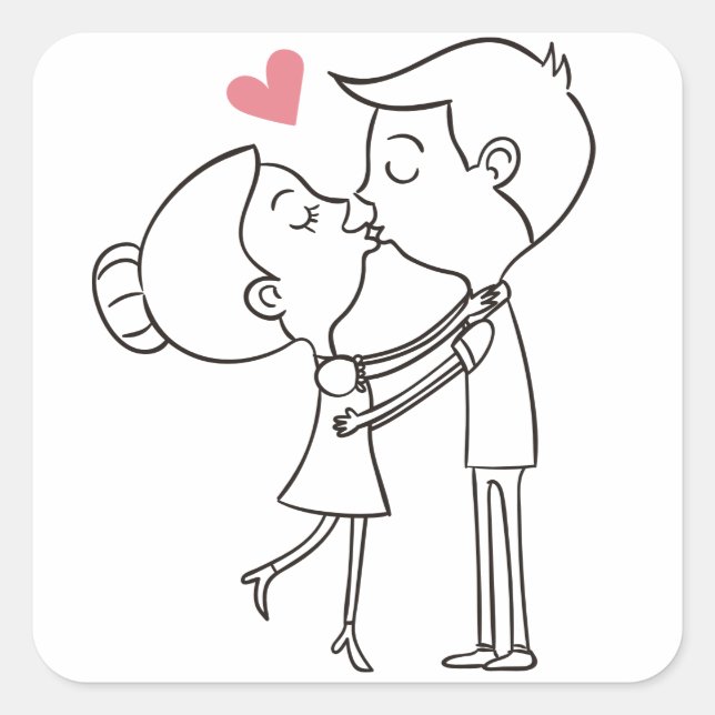 Sticker Carré Love Cartoon Bride Et Groom Mariage noir & blanc (Devant)