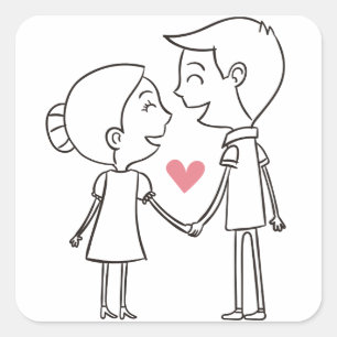 Sticker Carré Love Cartoon Bride Et Groom Mariage noir & blanc
